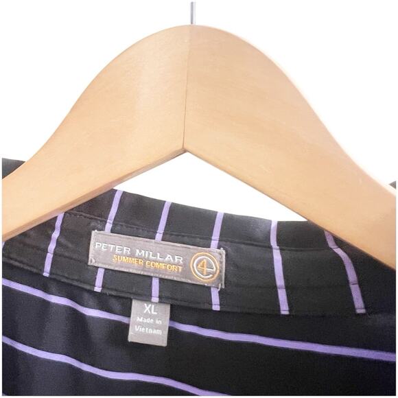 Peter Millar Summer Comfort Polo Striped Black Purple Size XL Golf Country Club - Picture 6 of 9